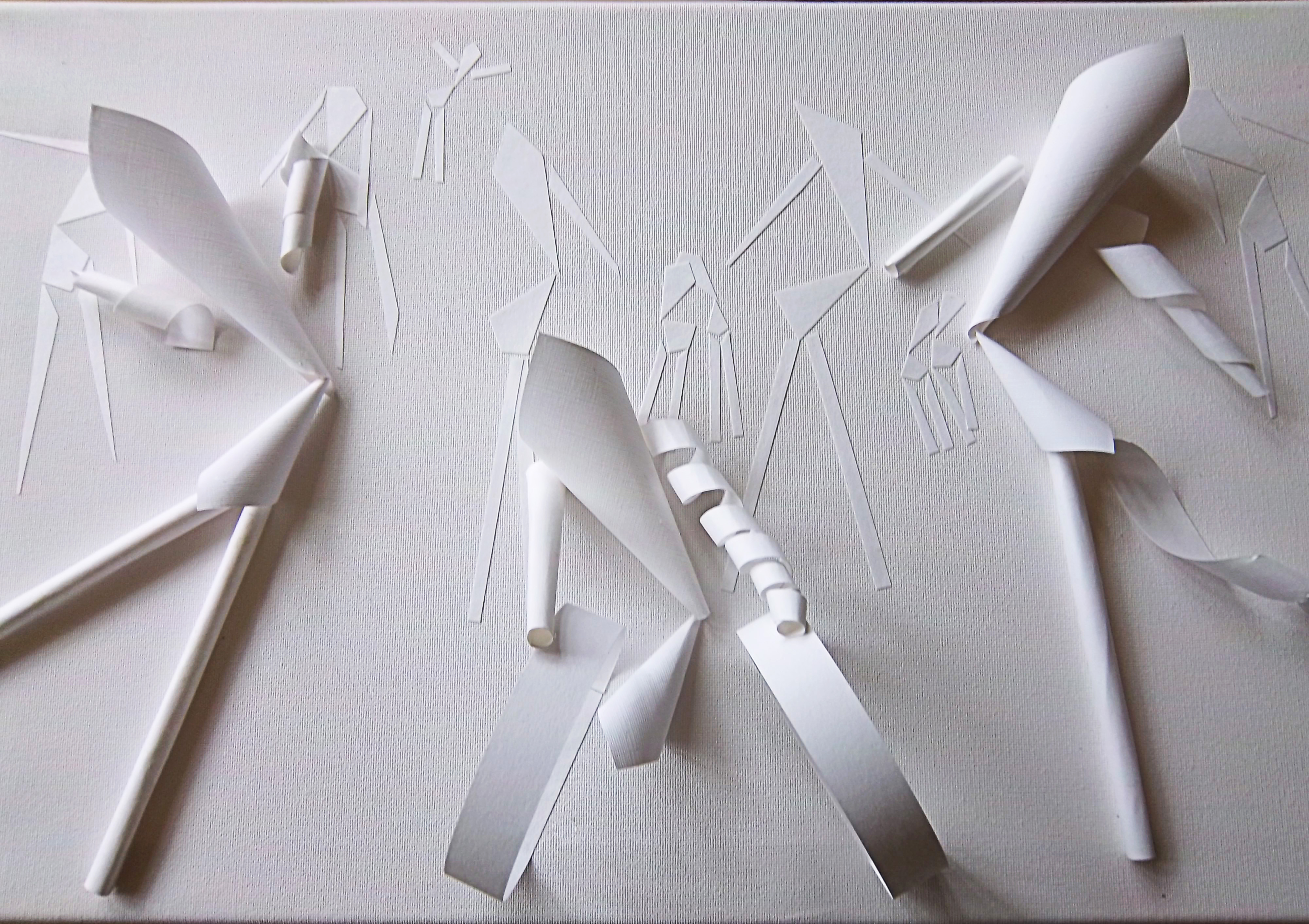 white on white flat, and 3D paper representaions of diversity, fx limbless and wheelborne people